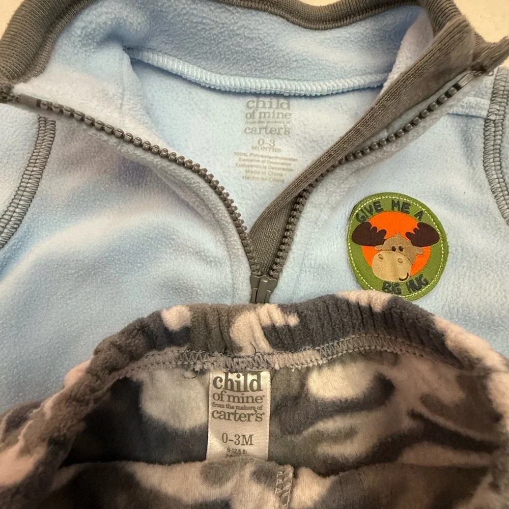 Child of Mine Blue Fleece Jacket with Gray Camouflage Pants